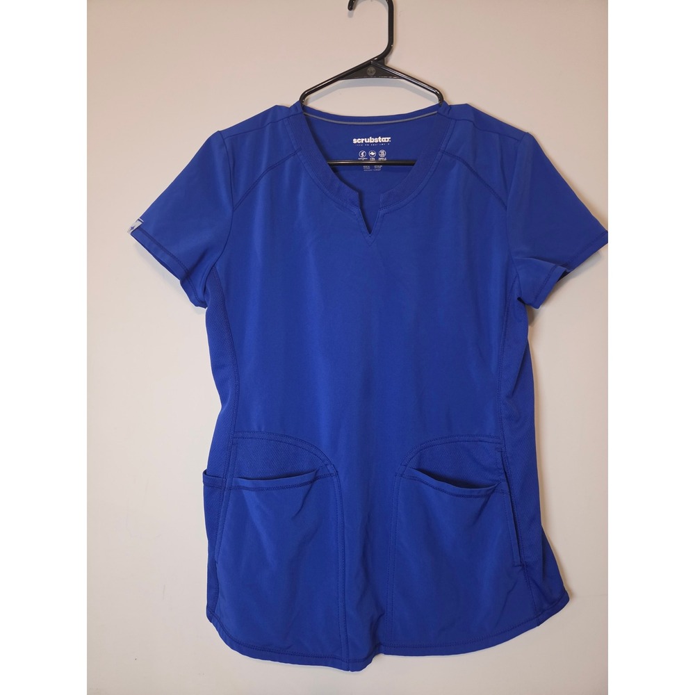 Scrubstar Performance Scrub Top XS Royal Blue V-Neck 4-Way Stretch Moisture Wick
